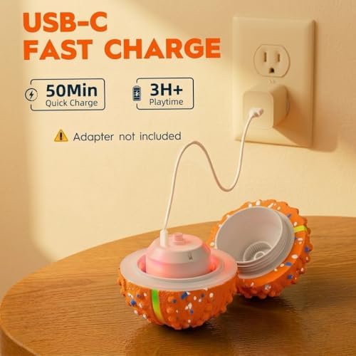 SUREMAX Interactive Dog Toys for Aggressive Chewers, LED Smart Dog Ball 0.6in Thickened E-TPU, Motion Activated Bouncing Balls for Dogs to Keep Them Busy, Indestructible Pet Toy (Orange)