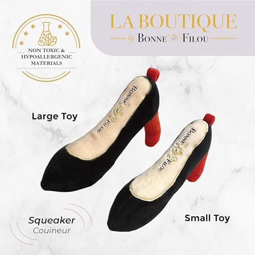 Bonne et Filou Red High Heel Plush Squeaky Dog Toy Durable and Soft Dog Chew Toy Perfect for Small and Medium Dogs Plush Toys for Aggressive Chewers (1 Small Size)
