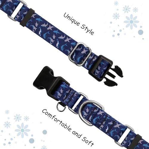 Martingale Collar for Dogs with Buckle Heavy Duty Boy Dog Collar for Medium Dogs, Deep Blue Shark