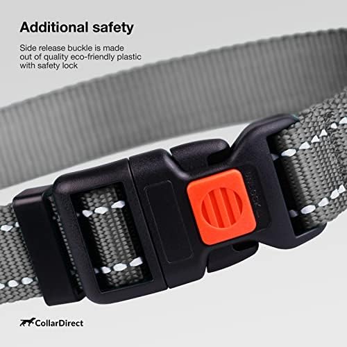 Reflective Dog Collar, Quick-Release Buckle (Grey, 10-13 Inch)
