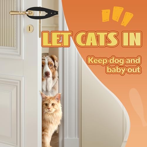 TGIOW Cat Door Latch, Cat Door Stopper Keep Open 2.5-6", 1 Pcs, Black | Keep Dogs Out of Litter Box and Food, Door Prop for Cats with 5 Adjustable Sizes, Door Plate Included, Pet Gate Alternative