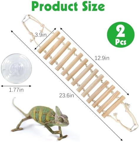 BNOSDM 2 PCS Reptile Bridge with Suction Cup Wooden Climbing Ladder 23.6in