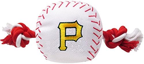 MLB Pittsburgh Pirates Baseball Rope Toy for Dogs & Cats. Tough Nylon, Sporty Baseball Design, Heavy-Duty Ropes with Inner Squeaker