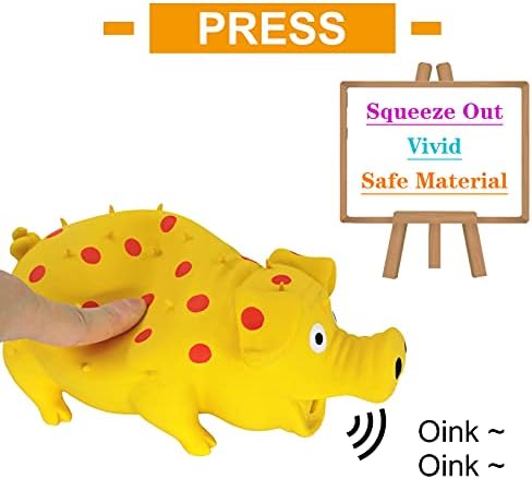 Andiker Dog Squeaky Toy, Dots Latex Dogs Chew Toys with a Oinks Sound Squeaker Grunting Pig Dog Toy Durable Self Play 8" Dogs Squeeze Toy for Dental Biting Chasing to Kill Boring Time (Yellow)