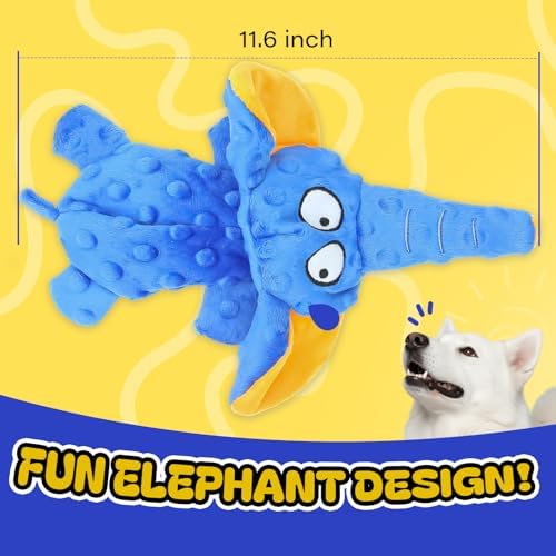Squeaky Octopus Dog Toy – No Stuffing, Crinkle Sound Plush Chew Toy for Small and Medium Dogs – Durable and Machine Washable – 2 Pack (Blue Elephant)