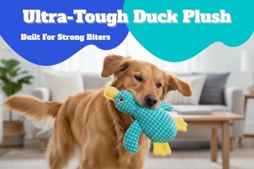 Durable Duck Stuffed Animal - Plush Dog Toys for Aggressive Chewers - Tough Squeaky Puppy Teething Relief - Small Medium and Large Breeds Interactive Play to Keep Pets Busy