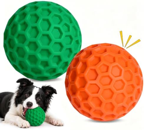 Squeaky Dog Balls for Aggressive Chewers 2 Pack, Interactive Dog Toys for Aggressive Chewers, Squeaky Balls for Dogs, Durable Dog Chew Toys for Medium Large Dogs, Funny Outdoor Dog Toys for Relax