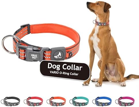 Kruz Dog Collar for Medium Dogs (Width- 3/4", Length - 17"-21.5") Reflective Adjustable Pet Neck Band with Soft Padding, Heavy-Duty O-Ring, 100% Nylon Strap (Orange, Medium)