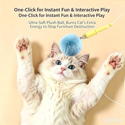 Hands-Free Electric Cat Toy Interactive Teaser Entertainment Toy for Kitten, One-Click Pop Out & Auto Retractable Cat Wand Toy with Soft Balls, Kitten Teaser Toys for Indoor Cats (Pink)