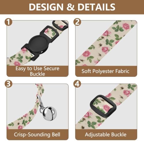 Roses Green Leaf Metal Bell Included Cats Collar 2 Pack Lightweight Pet Collar for Cats and Dogs