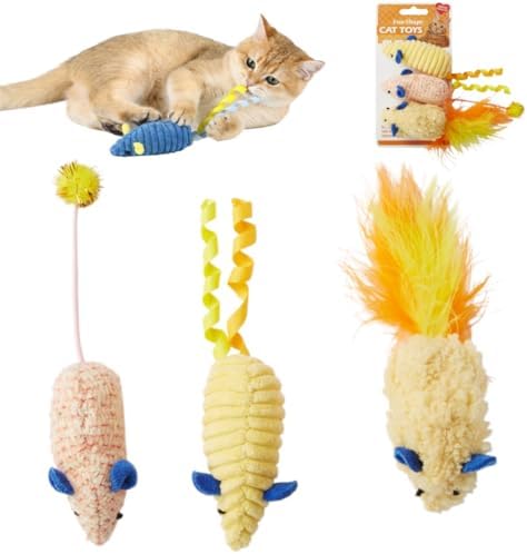 Catnip Toys (3 Pack), Cat Mouse Toys for Indoor Play, Small Interactive Cat Toys for Indoor Cats, Perfect for Single or Multi-Cat Households (Yellow)