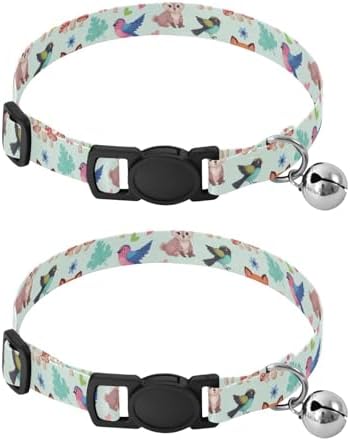 Cute Woodland Animals Bear Dog Collar with Bell 2 Pack Small Dog Collar Adjustable 10.6 to 17.1 Inches