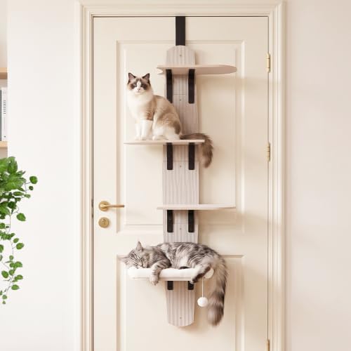 Door Hanging Cat Tree Climber 4-Level Door Mounted Tower with Bed Wood
