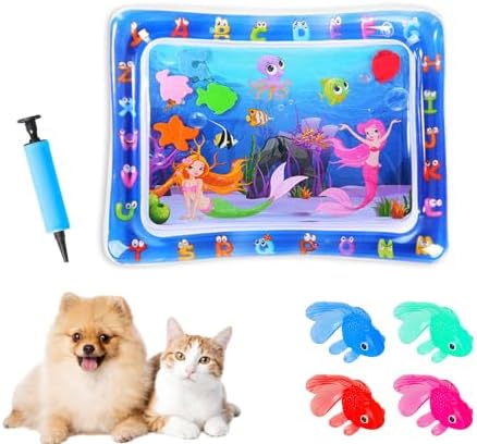 2026 Upgraded Cat Water Mat – 5-Layer Anti-Scratch Leak-Proof Sensory Play Mat for Indoor Cats, BPA-Free Cooling Water Pad, Interactive Enrichment Toy (S11, 61 * 50CM, 4 Fish + Pump Included)