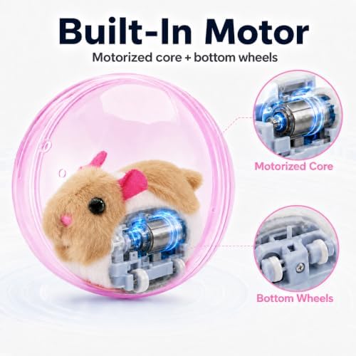 Self Rolling Interactive Cat Ball, Automatic Moving Cat Toy with Plush Animal Inside, 360° Rolling Cat Chasing Ball with Transparent Ball for Cats Dogs Small Pets (Pink,White/Brown Mouse)