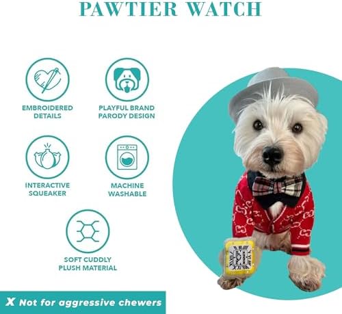 Haute Diggity Dog Pawtier Watch Plush Dog Toy, Luxury Parody Chew Toys