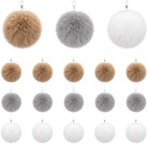 18 Pack Natural Rabbit Fur Cat Toy Refills, Mouse Tail Fur Ball Shaped Cat Toys, Interactive Cats Wand Toy Replacement Head with Secure Connector (Pom Pom)