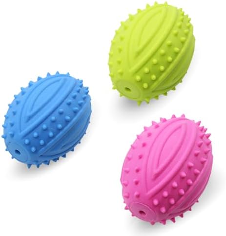 Dog Squeaky Rugby Ball Toy – Durable Rubber Chew Ball with Spikes for Dental Health, Interactive Fetch Training and Stress Relief, Non-Toxic Pet Toy for Small Medium Large Dogs