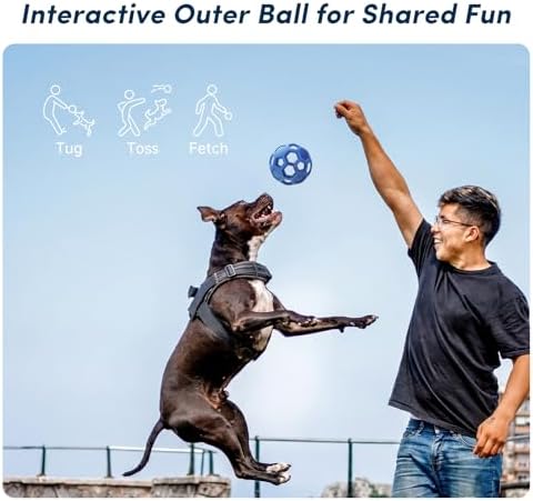 Unique Interactive Dog Toy with Ball-in-Ball Design, 4X Durable Rubber Outer Shell & Inner Smart Automatic Bouncing Ball to Keep Them Busy, Fetch & Puzzle Toys for Medium, Large High Energy Dogs