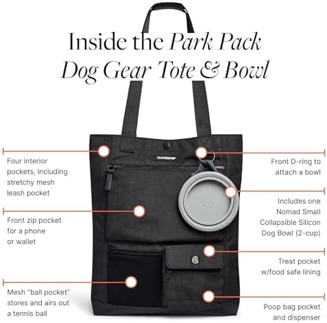 Cleverpup Park Pack 2-Piece Dog Gear Travel Tote - 8 Pockets, Graphite