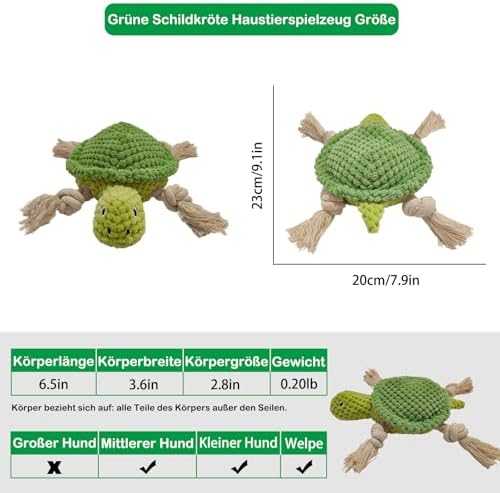 Cute Marine Animal Dog Squeaker Chew Toys, Interactive, Green Turtle