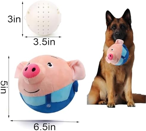 Interactive Dog Toys, Active Moving Pet Plush Toy, Squeaky Dog Ball Toy with Recording Sound, Cute Cartoon Design for Small Medium Large Dogs, Durable & Washable Interactive Plaything (Blue Pig)