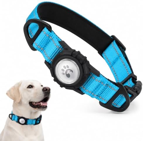 Padded Dog Collar with Waterproof Holder Compatible with Airtag