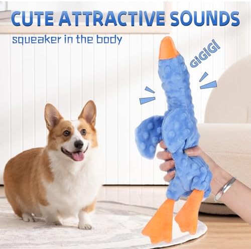 Stuffed Chew Large Dog Toys to Keep Them Busy, for Small, Medium, & Large Dogs, Squeaky Pet Toy for Boredom, Blue Goose