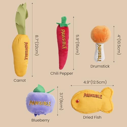 Pawsible 5 Pack Catnip Toys for Indoor Cats - 100% Organic Catnip Filled, No Cotton, Durable Teething Kicker Toys for Kittens, Food-Shaped Plush Chew Toys