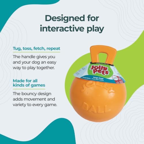 Jolly Pets Tug-n-Toss - Heavy Duty Chew Ball w/ Handle (Orange, 8")