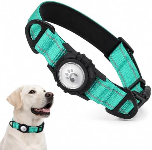 Padded Dog Collar with Waterproof Holder Compatible with Airtag
