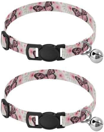 Butterflies Flowers Pale Leaf Small Dog Collar 2 Pack Collars for Cats Adjustable Length 10.6" to 17.1"