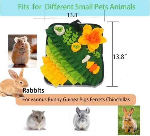 Rabbit Foraging Mat,Bunny Snuffle Mat for Small Animals Puzzle Toys Pets Interactive Feeding Mat for Guinea Pigs Hedgehog Chinchilla Puppies (Green, S)
