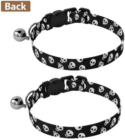 Cartoon White Skulls Black Eye Metal Bell Included Cats Collar 2 Pack Dog Collars for Small Dogs