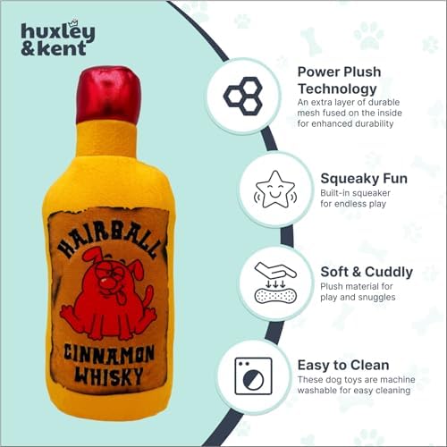 Huxley & Kent Power Plush Squeaky Dog Toy, Hairball Cinnamon Whisky, Sm