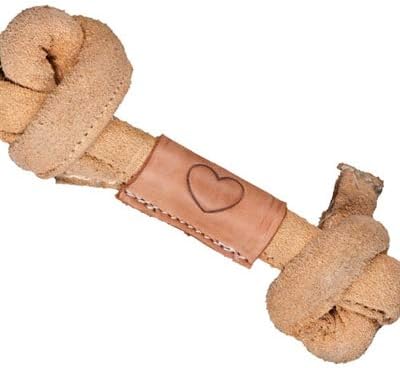 HuggleHounds Huggle-Hide Knotted Bone - Leather Dog Toys for Aggressive Chewers, Interactive Leather Toy for Small or Large Dog Breeds, Tough & Durable Chew Toy - Leather Bone, Medium