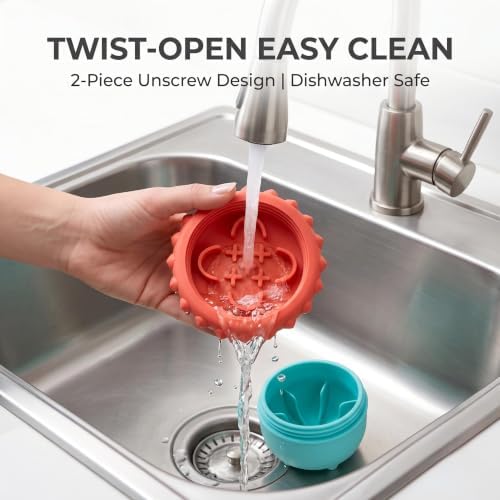 Dog Toy Treat Dispenser, Slow Feeder Puzzle (Reddish Blue) | 2-in-1 slow feeder & freezable lick toy. Twist-open 2-piece easy clean. Food-grade silicone for small & medium dogs.