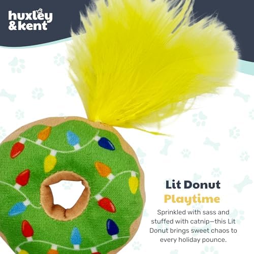 Huxley & Kent Plush Crinkle Catnip Cat Toy, Lit Donut