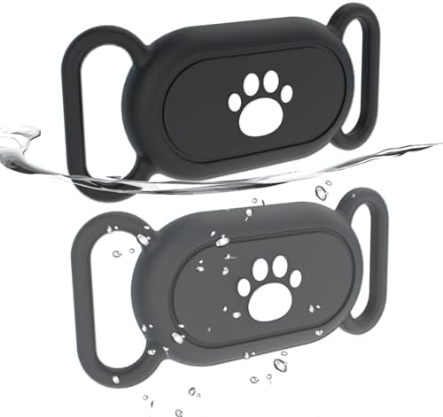 2 Pack Waterproof Dog Collar Compatible with Samsung Galaxy SmartTag2 | Silicone GPS Tracker Hidden Loop Holder for Smart Tag2, Anti-Lost Collar Tag2 Paw Case (Black Grey)