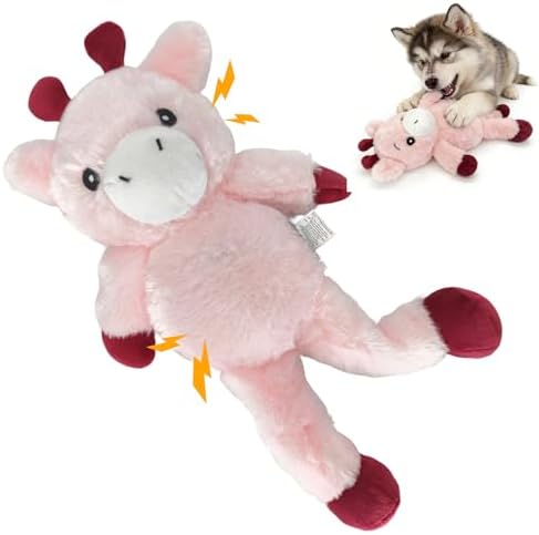 14.17 Inch Pink Giraffe Squeaky Dog Toy, Plush Chew Toy with Bungee Legs for Puppy Teething, Indoor Outdoor Interactive Toy for All Dog Sizes