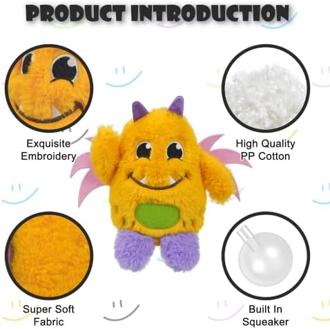 Monster Plush Squeaky Dog Toy Crinkle Dog Chew Toy for Small Medium Large Dogs, Orange
