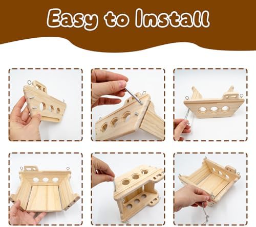 Guinea Pig Hammock, Wooden Swing Toys with Metal Chain and Hook for Cage, Interactive Enrichment Toy for Guinea Pig, Chinchilla, Rat, Hamster and Other Small Animals