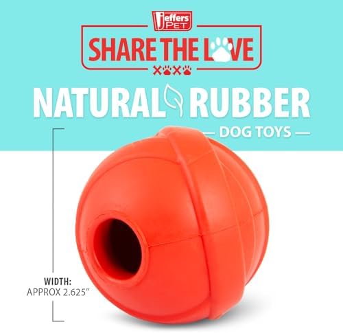 Jeffers Pet Natural Rubber Dog Chew Toy – Red Orbits Ball, Medium – Treat Dispensing, Vanilla Scent, Durable, Non-Toxic, Dishwasher Safe, Interactive Fetch & Tug Toy - Perfect for Training