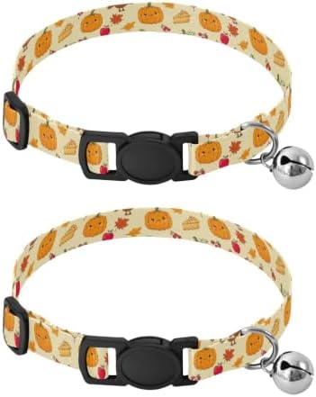 Cute Turkey Pumpkin Soft Polyester Pet Collar, 2 Pack Cat Bell Collar