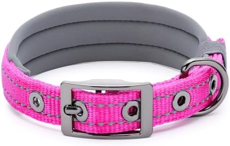 Segarty Reflective Dog Collar for Small Dogs, Adjustable Wide Soft Comfortable Breathable Neoprene Padded Nylon Collar with Heavy Duty Metal Buckle for Pet Puppy Small Breeds (S, Hot Pink)