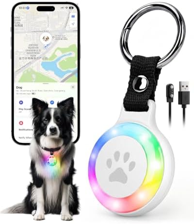 Pet Tracker for Dogs Cats, Location & LED Night Light Tag, No Monthly Fee | Compatible with iPhone, Compatible iOS, IPX7 Waterproof Collar Tag, 360-Day Battery, Paw Print Design, Lightweight 25g