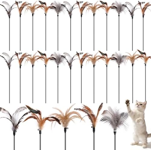 Leitee 25 Pcs Cat Feather Toy Wand Bulk Interactive Stick, Classical Color
