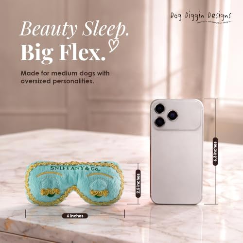 Dog Diggin Designs Sniffany & Co Plush Eye Mask Dog Toy | Luxury-Inspired Parody Fashion Accessory with Built-in Squeaker, Soft Plush Novelty Dog Toy & Chic Playtime Accessory