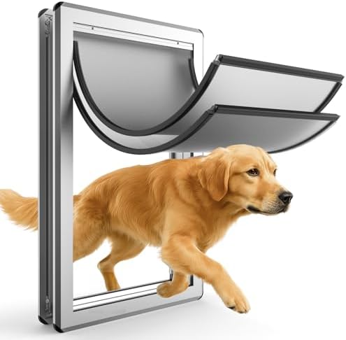 Full Seal-Flaps Extra Large Dog Door for Doors, Aluminum Frame | Full Seal-Flaps, for Interior and Exterior Doors, Energy-Efficient Insulated Doggy Door, Extreme Weather, Sliding Lock Panel