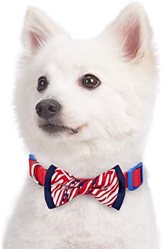 Blueberry Pet 2 Patterns Patriotic Spirits American Flag USA Adjustable Bowtie Red Dog Collar - Handmade Bow Tie w/Jacquard Weave Fabric, Medium, Neck 14.5"-20"